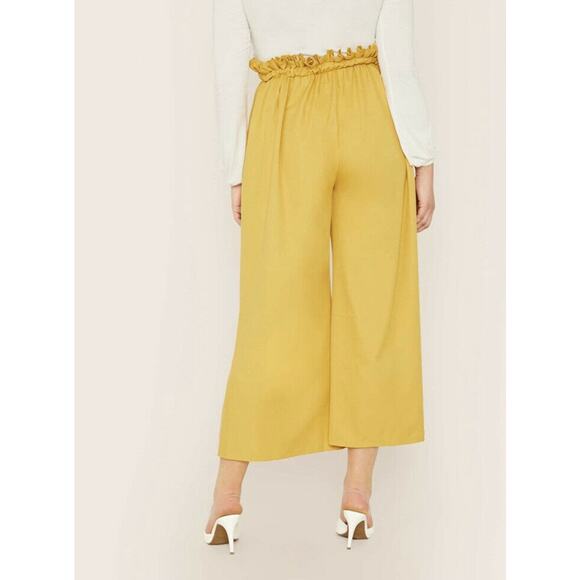 Shein Mustard Yellow Paperbag Waist Bow Detail Culotte Pants Size Medium - Picture 2 of 8